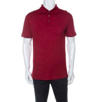 Pre Owned Louis Vuitton Red Cotton Honeycomb Knit Short Sleeve Polo T-Shirt S