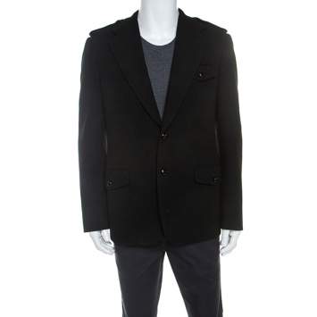 Pre Owned Louis Vuitton Black Wool Epaulette Detail Coat L