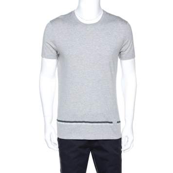 Pre Owned Louis Vuitton Grey Cotton Logo Detail T-Shirt M