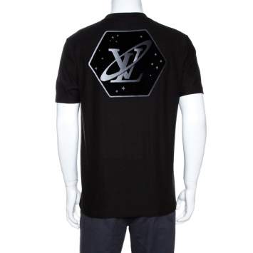 Pre Owned Louis Vuitton Black Cotton & Jacquard Velour Satellite T Shirt M 