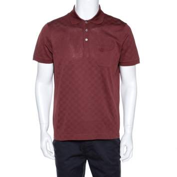 Pre Owned Louis Vuitton Brick Red Damier Pique Polo T Shirt L