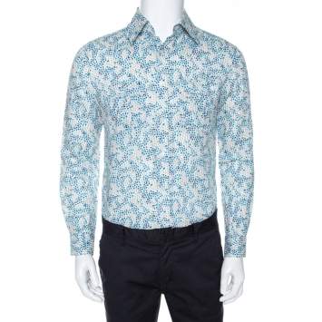 Pre Owned Louis Vuitton White Printed Cotton Blend Long Sleeve Shirt S