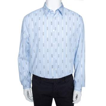 Pre Owned Louis Vuitton Light Blue Logo Jacquard Striped Cotton Regular Fit Shirt XXL