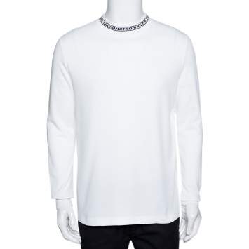 Pre Owned Louis Vuitton White Cotton Logo Collar Long Sleeve T-Shirt M