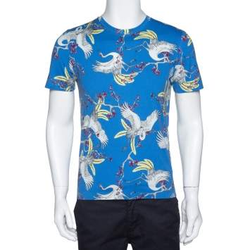 Pre Owned Louis Vuitton Blue Crane Print Cotton Crew Neck T-Shirt S