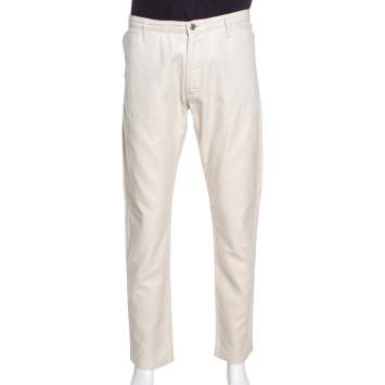 Pre Owned Louis Vuitton Cream Cotton & Linen Regular Fit Trousers XL
