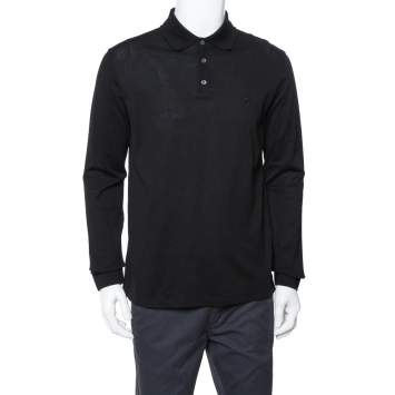 Pre Owned Louis Vuitton Black Cotton Pique Long Sleeve Polo T-Shirt L