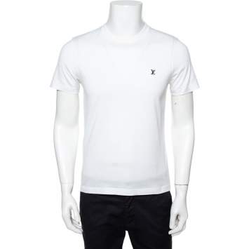 Pre Owned Louis Vuitton White Cotton Logo Embroidered Crew Neck T-Shirt S