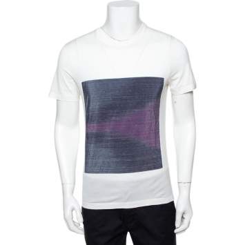 Pre Owned Louis Vuitton White Cotton Ikat Patch Front T-Shirt S