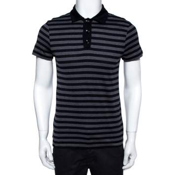 Pre Owned Louis Vuitton Navy Blue & Grey Striped Cotton Polo T-Shirt S