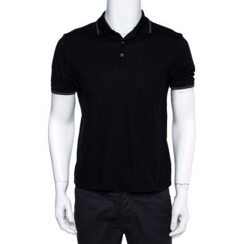 Pre Owned Louis Vuitton Black Cotton Pique Damier Detail Polo T-Shirt S