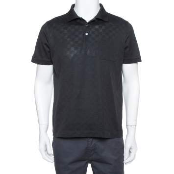 Pre Owned Louis Vuitto Black Cotton Damier Pique Polo T-Shirt L
