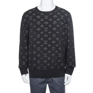 Pre Owned Louis Vuitton Black Knit Drop Needle Monogram Crewneck Sweatshirt XL