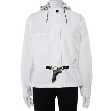 Pre Owned Louis Vuitton White Synthetic & Cotton Short Hooded Parka S