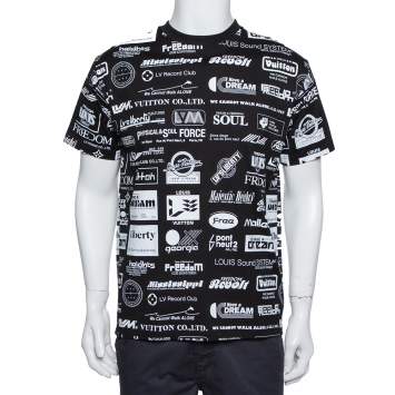 Pre Owned Louis Vuitton Black Cotton Allover Logos Printed Crewneck T-Shirt M