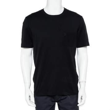 Pre Owned Louis Vuitton Black Cotton Damier Pocket Crewneck T-Shirt L