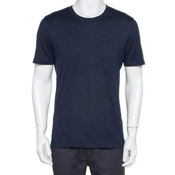 Pre Owned Louis Vuitton Navy Blue Cotton Classic Crewneck T-Shirt L
