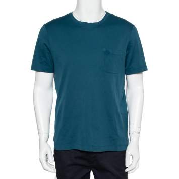 Pre Owned Louis Vuitton Teal Blue Cotton Damier Pocket Crewneck T-Shirt L