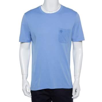 Pre Owned Louis Vuitton Lavender Cotton Damier Pocket Crewneck T-Shirt L
