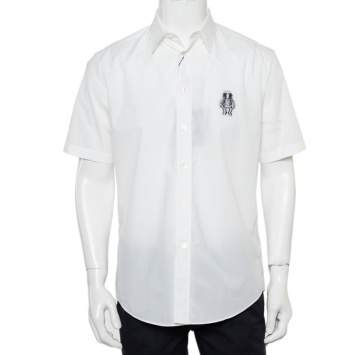 Pre Owned Louis Vuitton White Cotton Spaceman Regular Fit Short Sleeve Shirt M