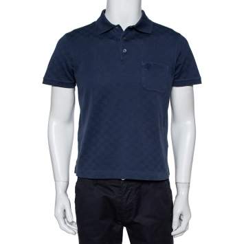 Pre Owned Louis Vuitton Navy Blue Cotton Knit Polo T-Shirt M