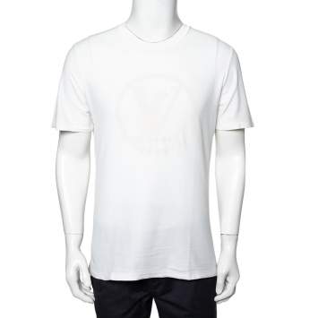 Pre Owned Louis Vuitton White Logo Printed Cotton Knit Crewneck T-Shirt L