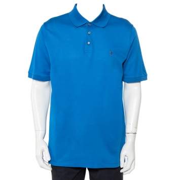 Pre Owned  Louis Vuitton Blue Logo Embroidered Cotton Pique Polo T-Shirt XXL