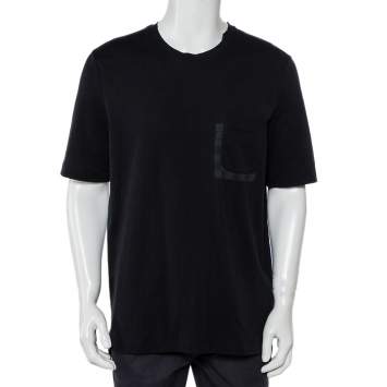 Pre Owned Louis Vuitton Black Cotton Damier Patch Pocket Detail High Low Hem T-Shirt XXL
