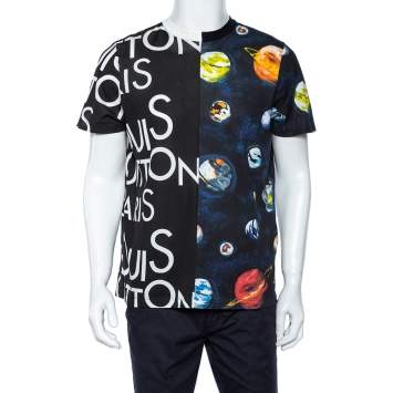 Pre Owned Louis Vuitton Black Split Hawaiian Galaxy Print Cotton Crew Neck T-Shirt M