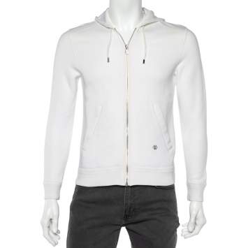 Pre Owned Louis Vuitton White Cotton Knit Zip up Hood Jacket XS