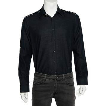 Pre Owned Louis Vuitton Black Cotton & Checkered Paneled Button Front Shirt S