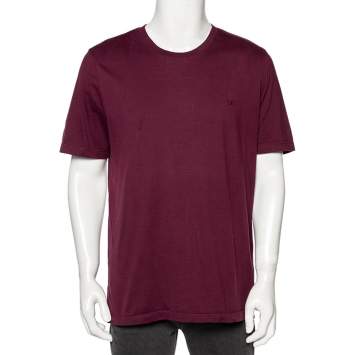 Pre Owned Louis Vuitton Burgundy Cotton Logo Embroidered Short Sleeve T-Shirt XXL