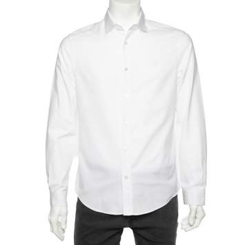 Pre Owned Louis Vuitton White Cotton Logo Embroidered Button Front Shirt M