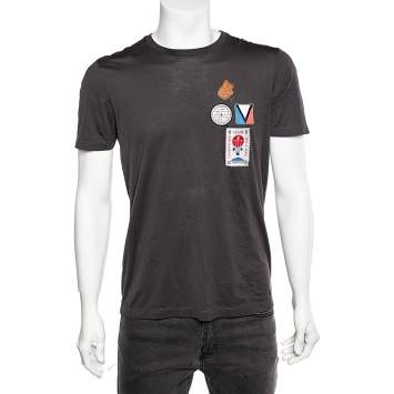 Pre Owned Louis Vuitton Dark Green Cototn Champs Elysees Patch Detail Roundneck T-Shirt M