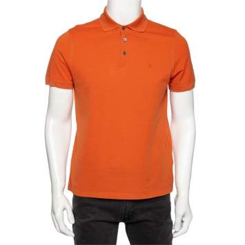 Pre Owned Louis Vuitton Orange Cotton Pique Polo T-Shirt M