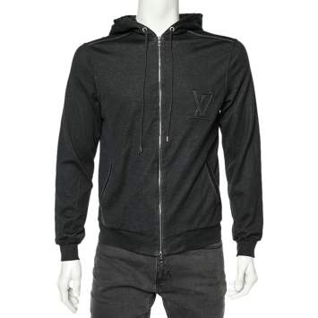 Pre Owned Louis Vuitton Dark Grey Cotton Zip Front Hooded Jacket S
