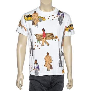 Pre Owned Louis Vuitton White Printed Cotton Short Sleeve T-Shirt M