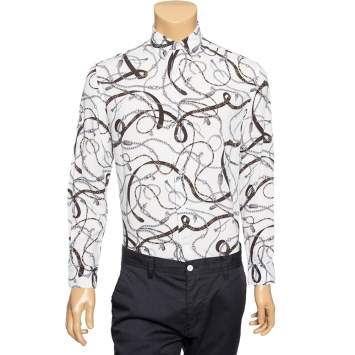 Pre Owned Louis Vuitton White Chain Printed Button Front Shirt XS 