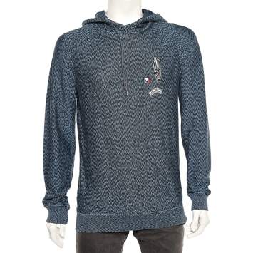 Pre Owned Louis Vuitton Blue Pattered Cotton Logo Patch Detailed Hoodie L 