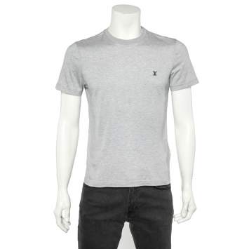 مملوكة مسبقًا Louis Vuitton Light Grey Cotton Logo Embroidered Crewneck T-Shirt S