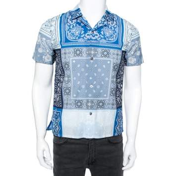 مملوكة مسبقًا Louis Vuitton Blue Logo Paisley Printed Cotton Baseball Shirt XS