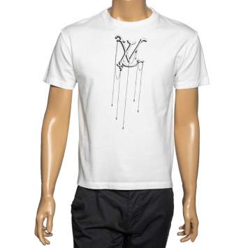 Pre Owned Louis Vuitton White Cotton LV Pendant Crew Neck Short Sleeve T-shirt XS