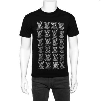 Pre Owned Louis Vuitton Black Cotton LV Stitched Crew Neck T-shirt S