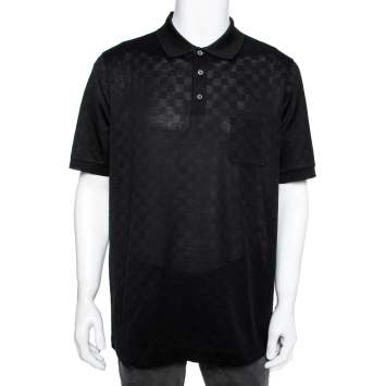 Pre Owned Louis Vuitton Black Textured Cotton Polo T-Shirt XXL