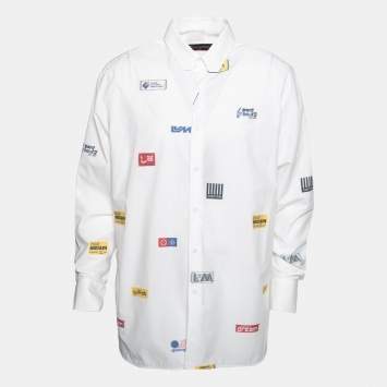 Pre Owned Louis Vuitton White Cotton Printed Long Sleeve Shirt XL