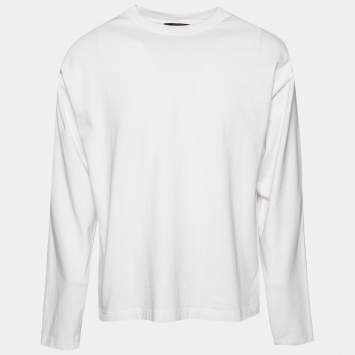 Pre Owned Louis Vuitton White Cotton Logo Embroidered Long Sleeve T-Shirt M
