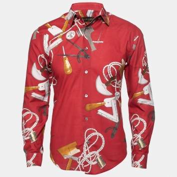 مملوكة مسبقًا Louis Vuitton Red Tools Printed Cotton Button Front Shirt M