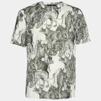 Pre Owned Louis Vuitton x Chapman Brothers White & Green Animals Print T-Shirt L