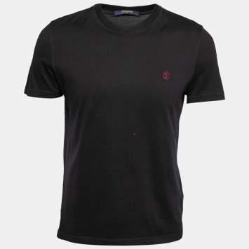 Pre Owned Louis Vuitton Black Cotton Logo Embroidered Short Sleeve T-Shirt S