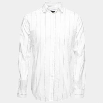 Pre Owned Louis Vuitton White Cotton Logo Embroidered Button Front Shirt L